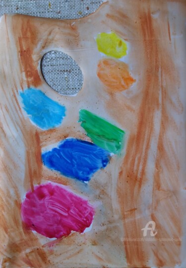Mon 44.virtuel Expo " il me reste les couleur sur palette" Peinture intitulée "Mon 44.virtuel Expo…" par Slobodan Spasojevic (Spaki), Œuvre d'art originale, Pastel