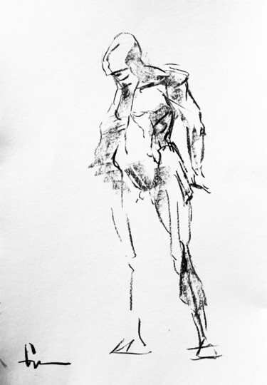 Portrait Study of a Man 图画 标题为“Portrait Study of a…” 由Dominique Dève, 原创艺术品, 木炭