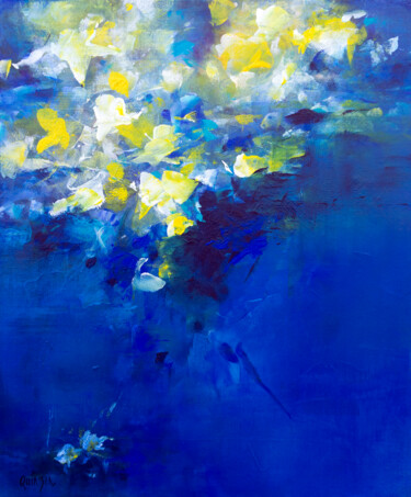 Peinture intitulée "Fleurs sur l'eau" par Marianne Quinzin, Œuvre d'art originale, Acrylique Monté sur Châssis en bois