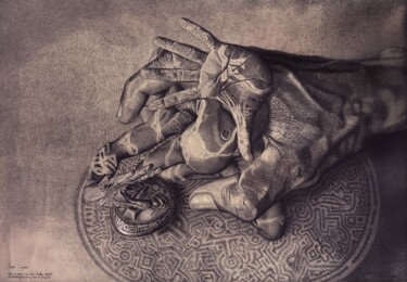 Disegno intitolato "Loin de la lumière" da Aureal Eugénio Dossou, Opera d'arte originale, Biro