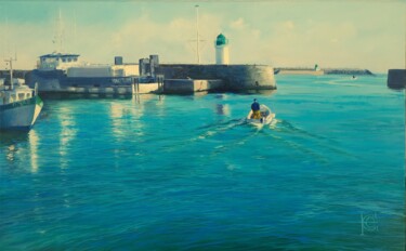 Painting titled ""Petit matin au Por…" by Elena Cotté, Original Artwork, Oil Mounted on Wood Stretcher frame