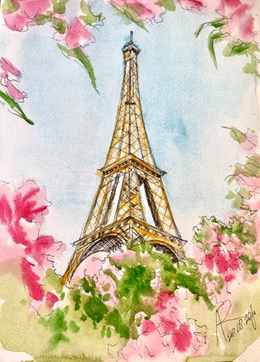 제목이 "The Eiffel Tower in…"인 미술작품 Ira Popovych로, 원작, 수채화