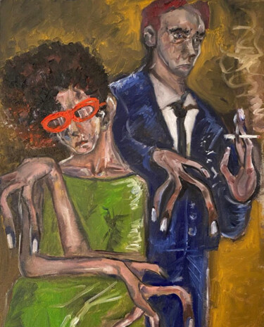 绘画 标题为“Couple” 由Reda Kanzaoui, 原创艺术品, 油 安装在木质担架架上