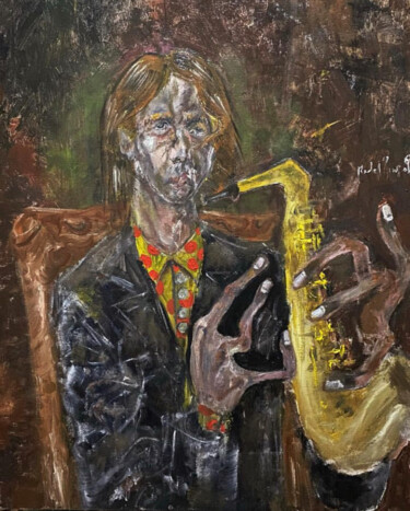 绘画 标题为“Saxophoniste” 由Reda Kanzaoui, 原创艺术品, 油 安装在木质担架架上