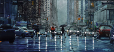 6th. Avenue #4 (New York #115) Pittura intitolato "6th. Avenue #4 (New…" da Sócrates Rízquez, Opera d'arte originale, Smalto Montato su Alluminio
