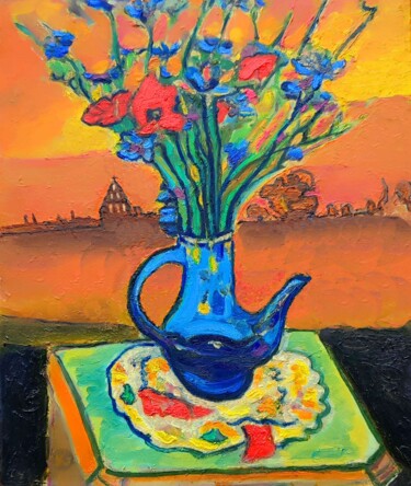 Painting titled "Bleuets et coquelic…" by Grégoire Koboyan (Cricorps), Original Artwork, Oil