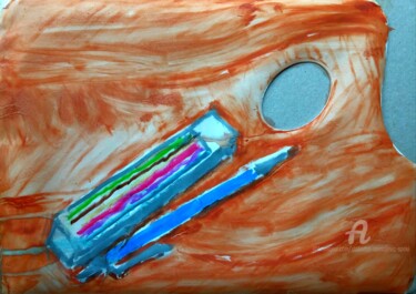 Mon quarantecinquieme virt. EXPO" IL me reste couleur... " Painting titled "Mon quarantecinquie…" by Slobodan Spasojevic (Spaki), Original Artwork, Pastel