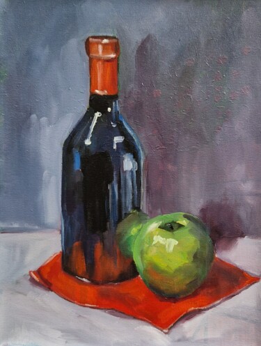 Still life with blue bottle (3) Painting titled "Still life with blu…" by Tatiana Karchevskaya, Original Artwork, Oil