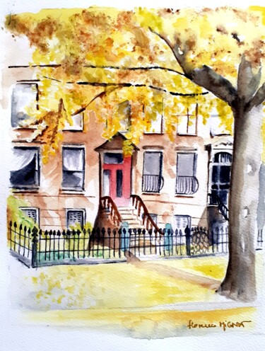 Aquarelle maison New Yorkaise Peinture intitulée "Aquarelle maison Ne…" par Florence Mignot, Œuvre d'art originale, Aquarelle