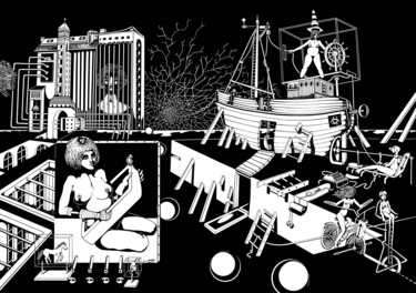 图画 标题为“ATMOSPHèRE -NOé” 由Philippe Renou, 原创艺术品, 墨