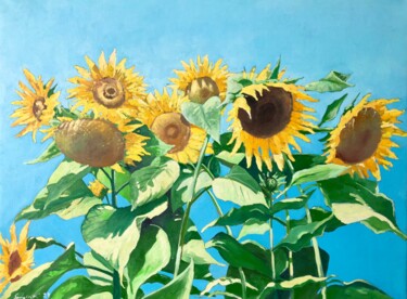 Ukrainian sunflowers and peaceful sky 제목이 "Ukrainian sunflower…"인 미술작품 Volodymyr Smoliak로, 원작, 기름