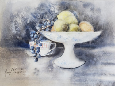 Le vieux compotier II Peinture intitulée "Le vieux compotier…" par Muriel Mougeolle, Œuvre d'art originale, Aquarelle