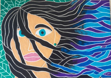 Peinture intitulée "Breezy Hair 1" par Chantel Mitchell, Œuvre d'art originale, Argile
