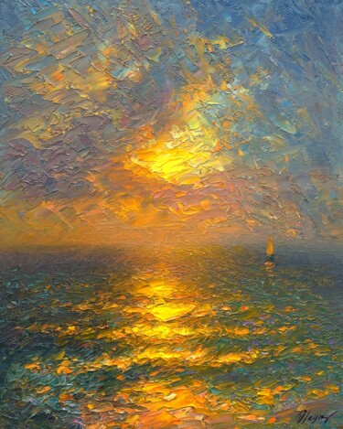 Картина под названием "Sunset 12" - Dmitry Oleyn, Подлинное произведение искусства, Масло Установлен на Деревянная рама для…