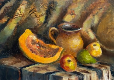 Yellow Pumpkin Painting titled "Yellow Pumpkin" by Diana Mazjane, Original Artwork, Oil