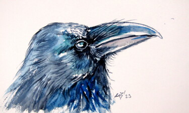 「Crow portrait」というタイトルの絵画 Anna Brigitta Kovacs (KAB)によって, オリジナルのアートワーク, 水彩画