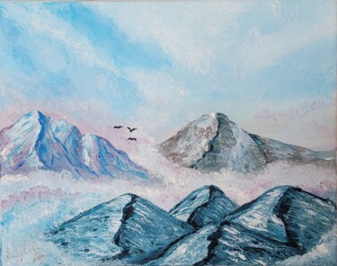 Peinture intitulée "peaks in cloudite" par Dochka Docheva, Œuvre d'art originale, Acrylique