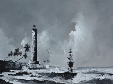 Painting titled "Monochrome Evenings" by Aryawansa Kumarasinghe, Original Artwork, Acrylic Mounted on Wood Stretcher frame
