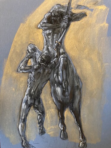 「Centaure au combat」というタイトルの描画 Gilles Glaçonによって, オリジナルのアートワーク, チョーク