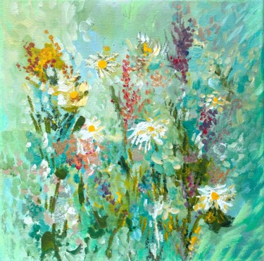 Daisy meadow Pintura intitulada "Daisy meadow" por Diana Mazjane, Obras de arte originais, Acrílico