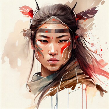 Arte digital titulada "Watercolor Asian Wa…" por Chromatic Fusion Studio, Obra de arte original, Acuarela