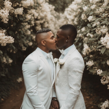 two homosexual grooms AI photos 2 gay men wedding picture 数字艺术 标题为“two homosexual groo…” 由Raphael Perez, 原创艺术品, AI生成的图像