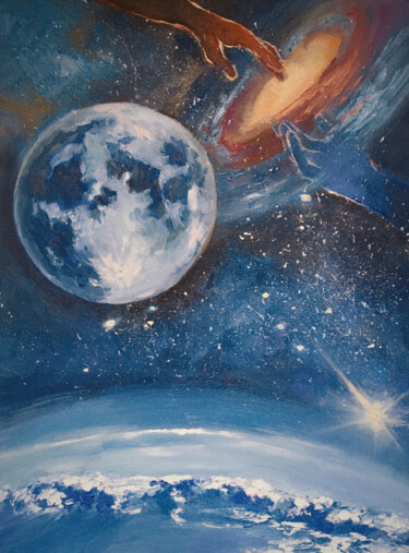Space Universe Moon Космос Через Вселенную Луна 제목이 "Space Universe Moon…"인 미술작품 Yulia Tayna (Lifestyle_harmony)로, 원작, 기름
