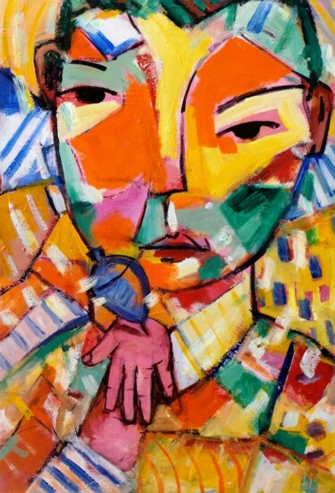 Peinture intitulée "Menino com pião" par Sandro Maciel, Œuvre d'art originale, Acrylique Monté sur Châssis en bois