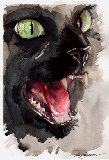 "Angry cat" Schilderij getiteld ""Angry cat"" door Leyla Zhunus, Origineel Kunstwerk, Aquarel