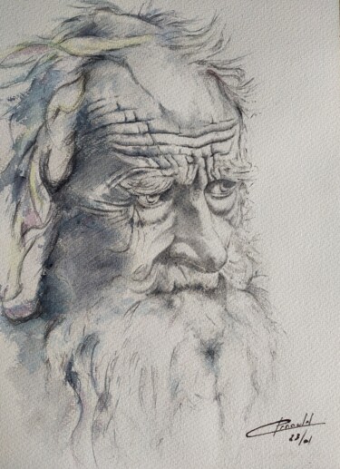 Peinture intitulée "Vieil homme barbu-05" par Philippe Ernauld, Œuvre d'art originale, Aquarelle
