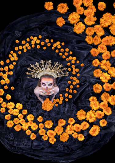 La Catrina holds a bouquet of marigolds or cempasuchil flowe Photography titled "La Catrina holds a…" by R&N Photography, Original Artwork, Digital Photography