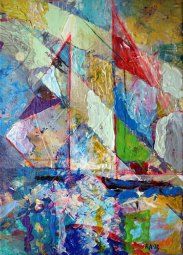 Schilderij getiteld "Sail 4" door Rakhmet Redzhepov, Origineel Kunstwerk, Olie Gemonteerd op Frame voor houten brancard