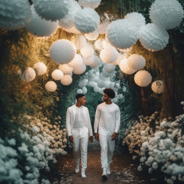 homosexual couple wedding black gay men marriage AI photos 数字艺术 标题为“homosexual couple w…” 由Raphael Perez, 原创艺术品, AI生成的图像