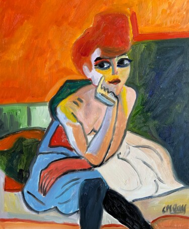 Malerei mit dem Titel ""Sonia Gaskell"" von Claire Marie Gay, Original-Kunstwerk, Öl Auf Holzplatte montiert