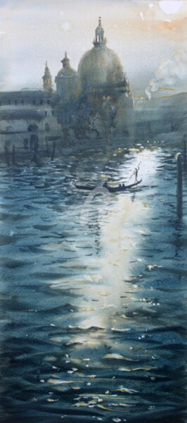Subtle colors of Venice sundown 21x47cm 2023 Peinture intitulée "Subtle colors of Ve…" par Nenad Kojić, Œuvre d'art originale, Aquarelle