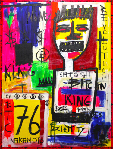 Peinture intitulée "Satoshi Nakamoto" par 0xec6d0, Œuvre d'art originale, Acrylique Monté sur Châssis en bois