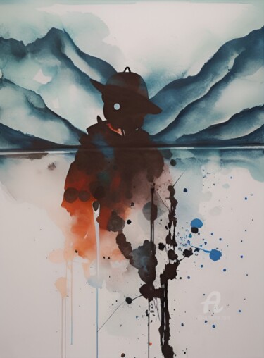 Arts numériques intitulée "Watercolor blue mon…" par Artynkom, Œuvre d'art originale, Aquarelle
