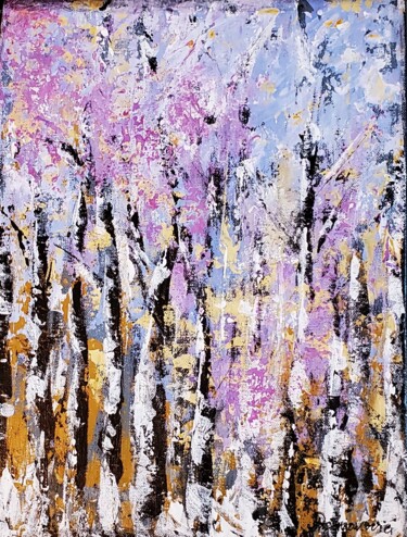 Painting titled "L'HIVER  DES  BOULE…" by Maggie Romanovici, Original Artwork, Acrylic Mounted on Wood Stretcher frame