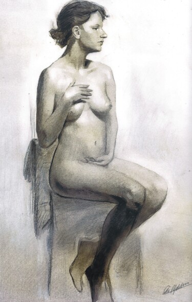 Disegno intitolato "NUDO SEDUTO" da Costapintor, Opera d'arte originale, Carbone