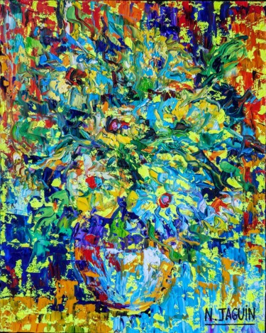 Schilderij getiteld "Le temps passe et v…" door Nathalie Jaguin, Origineel Kunstwerk, Olie Gemonteerd op Frame voor houten b…