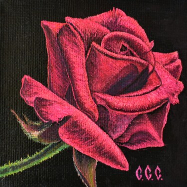 RED ROSE" in framed 「RED ROSE" in framed」というタイトルの絵画 Sergey Suslovによって, オリジナルのアートワーク, オイル 段ボールにマウント