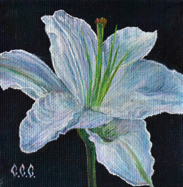 White lily" in a framed 「White lily" in a fr…」というタイトルの絵画 Sergey Suslovによって, オリジナルのアートワーク, オイル 段ボールにマウント
