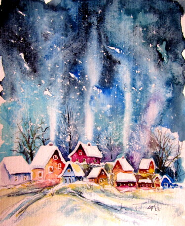 绘画 标题为“Frozen village” 由Anna Brigitta Kovacs (KAB), 原创艺术品, 水彩