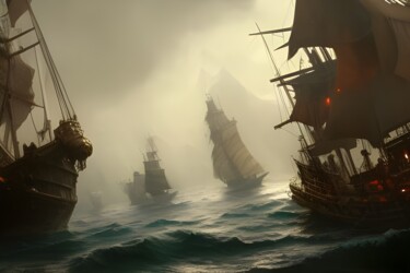 数字艺术 标题为“battaglia fra pirati” 由Lorenzo Corti, 原创艺术品, AI生成的图像