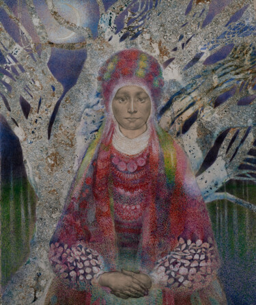 绘画 标题为“In winter” 由Aleksandra Fedoruk, 原创艺术品, 油 安装在玻璃上