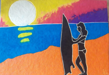 Peinture intitulée "Surfer Girl at Suns…" par Chantel Mitchell, Œuvre d'art originale, Argile