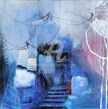 Schilderij getiteld "Village bleu Chefch…" door Diem-Thuy Le Mai, Origineel Kunstwerk, Acryl Gemonteerd op Frame voor houten…