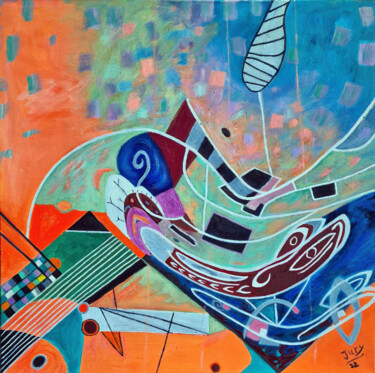 Painting titled "Libre cours" by Monique-Laurence Jury, Original Artwork, Oil Mounted on Wood Stretcher frame