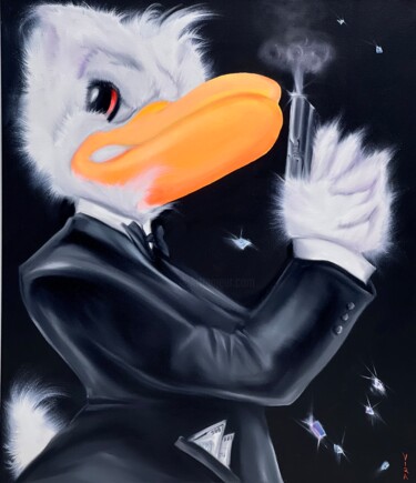 Donald Duck 007 Zeichnungen mit dem Titel "Donald Duck 007" von Viqa Badion, Original-Kunstwerk, Öl