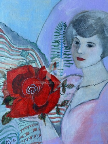 「Mon amie la rose」というタイトルの絵画 Myriam Van Calsterによって, オリジナルのアートワーク, アクリル ウッドストレッチャーフレームにマウント